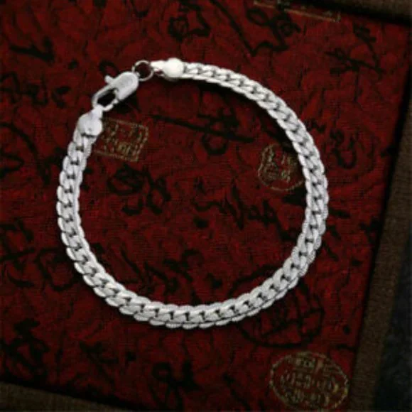 925 Silver PLATED Solid 5MM Flat Bracelet… - Picture 1 of 3